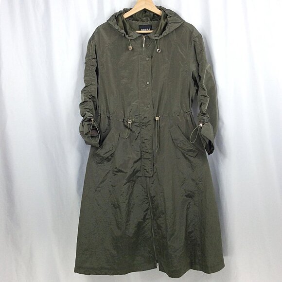 Guess Kelsi Hooded Midi-Length Parka Rain Jacket Size Small Army Green Long - Picture 3 of 14